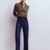 Emily Pom Trim Ruffle Shirt Cheetah Spot Emily Pom Trim Ruffle Shirt Cheetah Spot