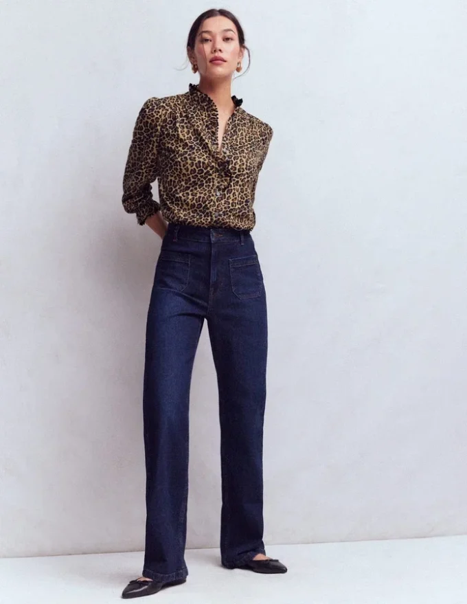 Emily Pom Trim Ruffle Shirt Cheetah Spot Emily Pom Trim Ruffle Shirt Cheetah Spot