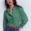 Emily Pom Trim Ruffle Shirt Deep Jungle Emily Pom Trim Ruffle Shirt Deep Jungle