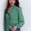 Emily Pom Trim Ruffle Shirt Deep Jungle Emily Pom Trim Ruffle Shirt Deep Jungle