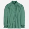 Emily Pom Trim Ruffle Shirt Deep Jungle Emily Pom Trim Ruffle Shirt Deep Jungle