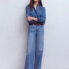 Emily Pom Trim Ruffle Shirt Denim Blue Emily Pom Trim Ruffle Shirt Denim Blue