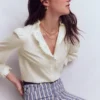 Emily Pom Trim Ruffle Shirt Ivory Emily Pom Trim Ruffle Shirt Ivory