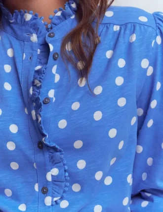 Emily Pom Trim Ruffle Shirt Regatta, Painted Dot Spaced
