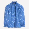 Emily Pom Trim Ruffle Shirt Regatta, Painted Dot Spaced Emily Pom Trim Ruffle Shirt Regatta, Painted Dot Spaced