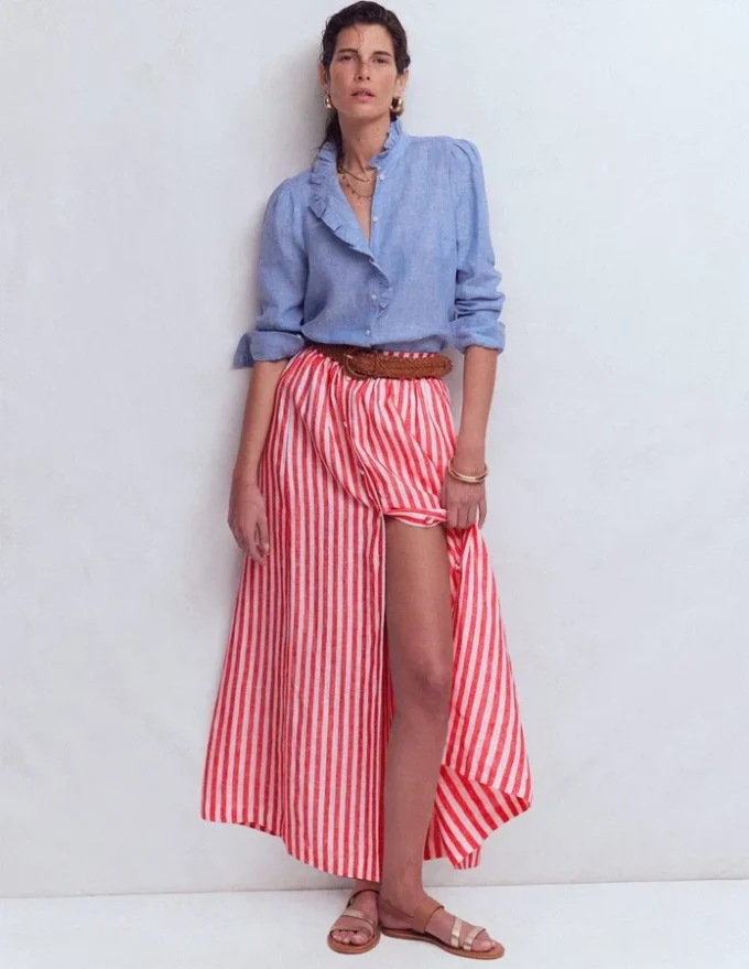 Emma Linen Maxi Skirt Bright Cherry and Ivory Stripe Emma Linen Maxi Skirt Bright Cherry and Ivory Stripe