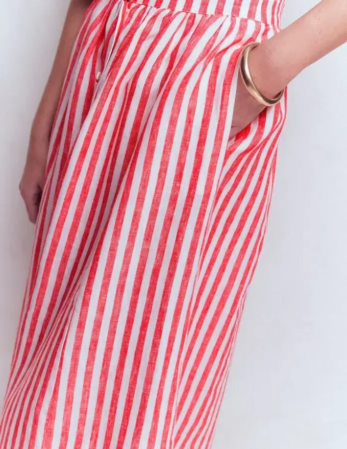 Emma Linen Maxi Skirt Bright Cherry and Ivory Stripe Emma Linen Maxi Skirt Bright Cherry and Ivory Stripe