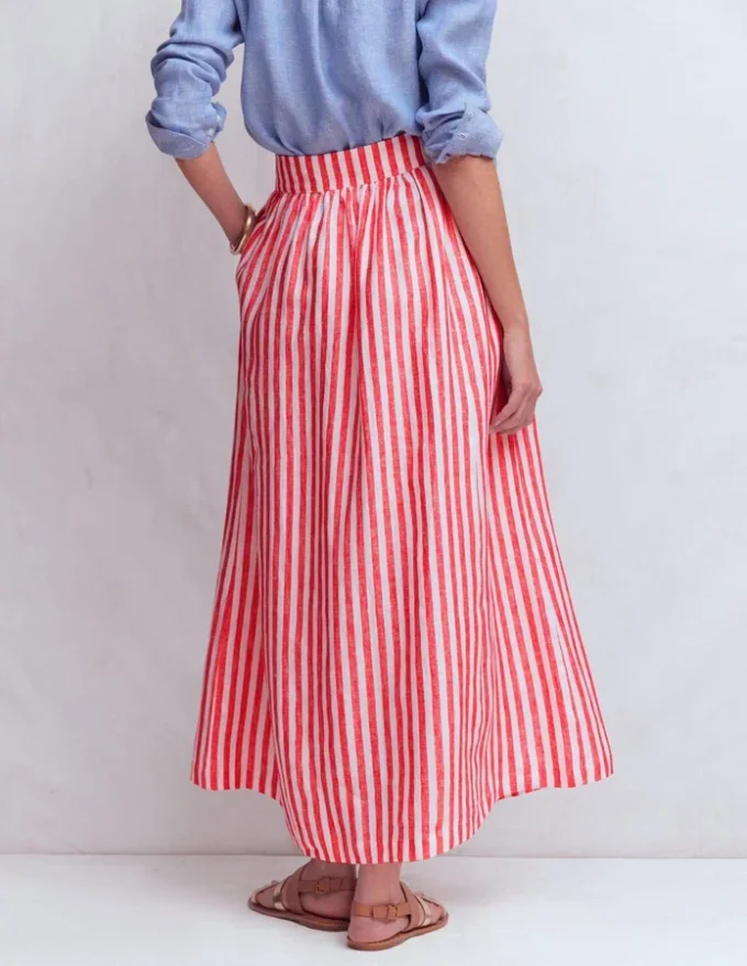 Emma Linen Maxi Skirt Bright Cherry and Ivory Stripe Emma Linen Maxi Skirt Bright Cherry and Ivory Stripe