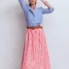 Emma Linen Maxi Skirt Bright Cherry and Ivory Stripe Emma Linen Maxi Skirt Bright Cherry and Ivory Stripe