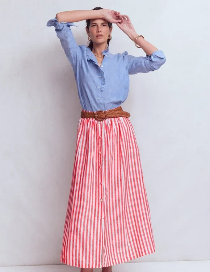 Emma Linen Maxi Skirt Bright Cherry and Ivory Stripe Emma Linen Maxi Skirt Bright Cherry and Ivory Stripe