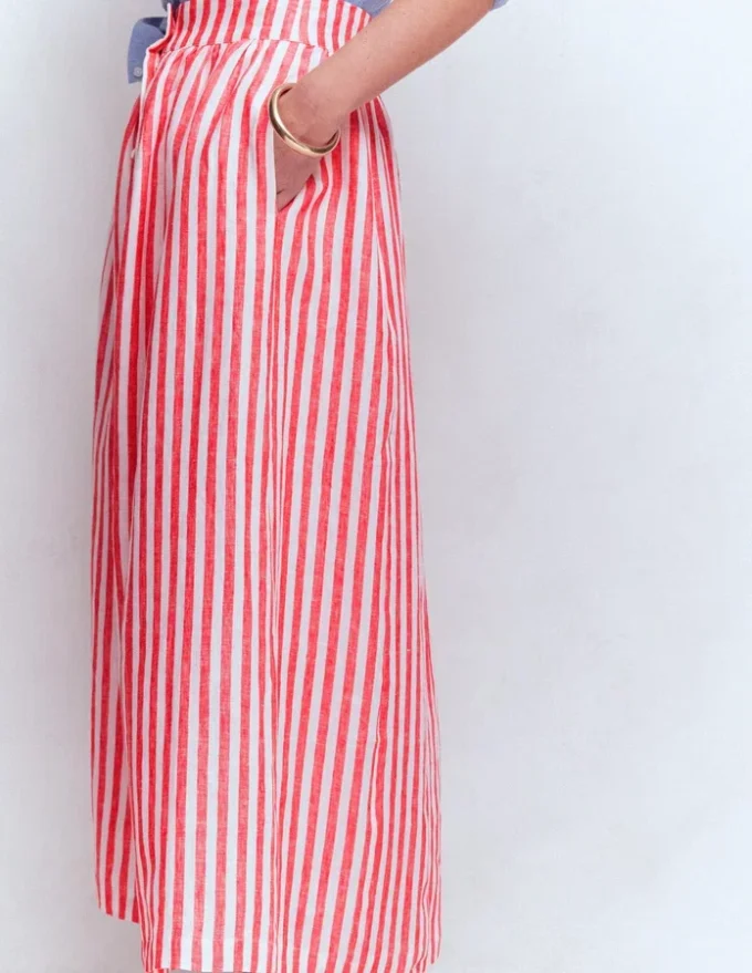 Emma Linen Maxi Skirt Bright Cherry and Ivory Stripe Emma Linen Maxi Skirt Bright Cherry and Ivory Stripe