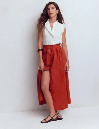Emma Linen Maxi Skirt Burnt Orange