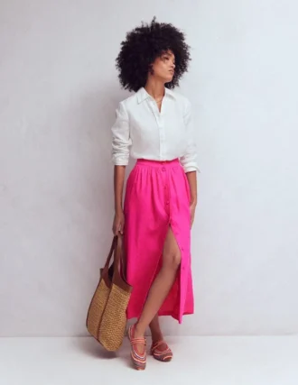 Emma Linen Maxi Skirt Pink Peony