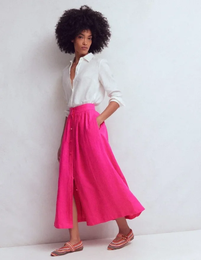 Emma Linen Maxi Skirt Pink Peony Emma Linen Maxi Skirt Pink Peony