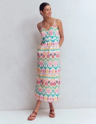 Empire Linen Broderie Dress Multi Broderie