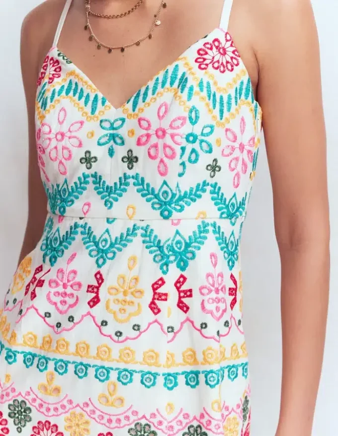 Empire Linen Broderie Dress Multi Broderie Empire Linen Broderie Dress Multi Broderie