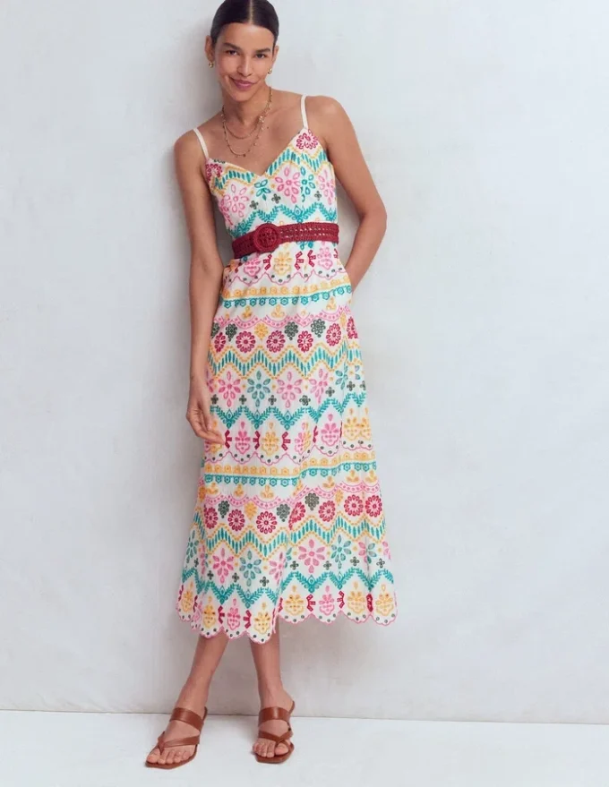 Empire Linen Broderie Dress Multi Broderie Empire Linen Broderie Dress Multi Broderie
