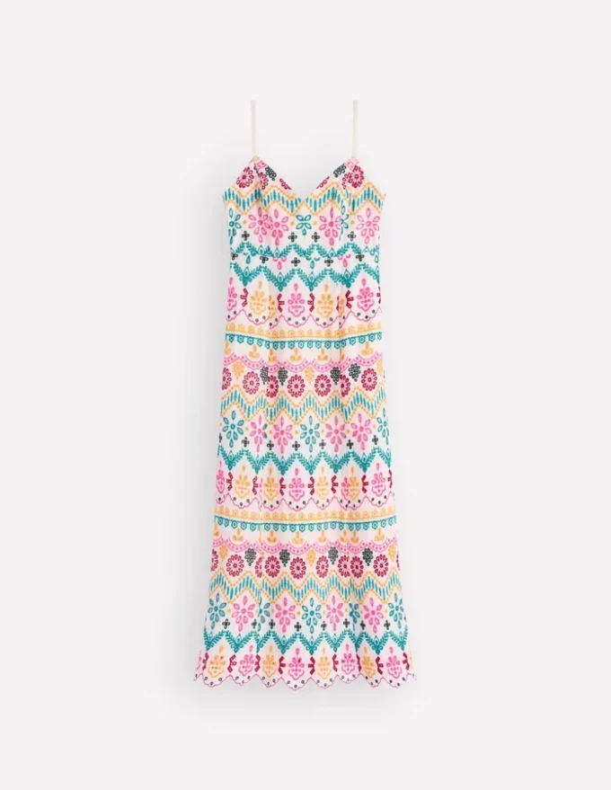 Empire Linen Broderie Dress Multi Broderie Empire Linen Broderie Dress Multi Broderie