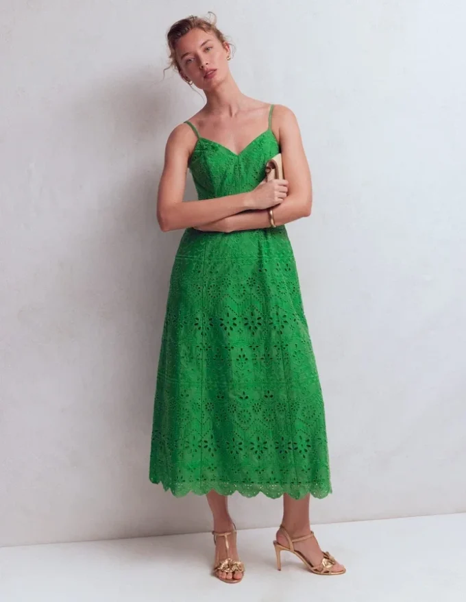 Empire Linen Broderie Dress Rich Emerald Broderie Empire Linen Broderie Dress Rich Emerald Broderie