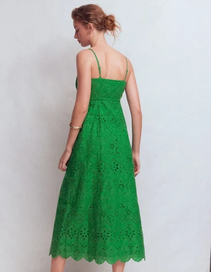 Empire Linen Broderie Dress Rich Emerald Broderie Empire Linen Broderie Dress Rich Emerald Broderie
