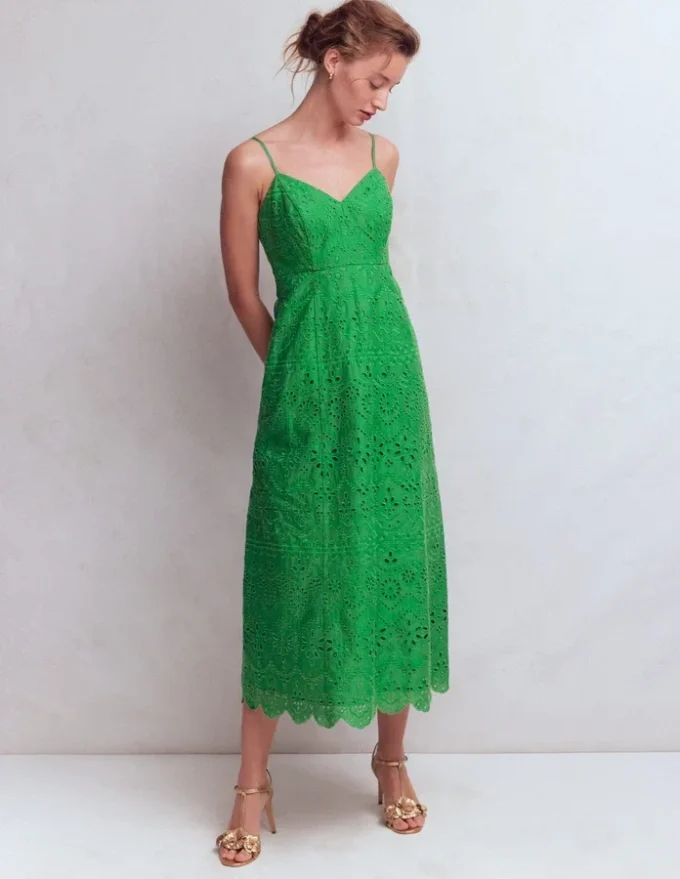 Empire Linen Broderie Dress Rich Emerald Broderie Empire Linen Broderie Dress Rich Emerald Broderie