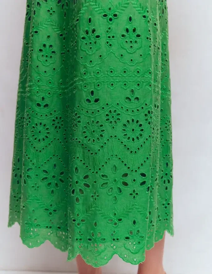 Empire Linen Broderie Dress Rich Emerald Broderie Empire Linen Broderie Dress Rich Emerald Broderie