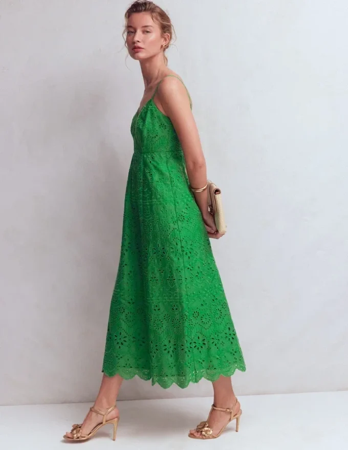 Empire Linen Broderie Dress Rich Emerald Broderie Empire Linen Broderie Dress Rich Emerald Broderie