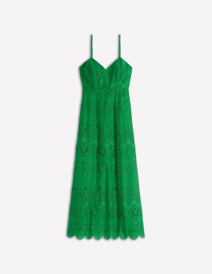Empire Linen Broderie Dress Rich Emerald Broderie Empire Linen Broderie Dress Rich Emerald Broderie