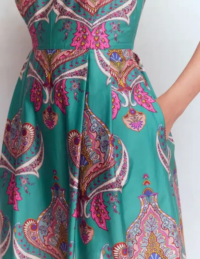 Empire Poplin Occasion Dress Aurora Blue, Ornamental Charm Empire Poplin Occasion Dress Aurora Blue, Ornamental Charm