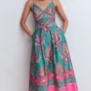 Empire Poplin Occasion Dress Aurora Blue, Ornamental Charm Empire Poplin Occasion Dress Aurora Blue, Ornamental Charm
