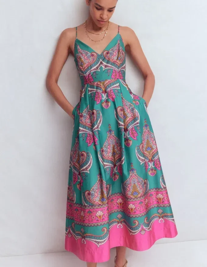 Empire Poplin Occasion Dress Aurora Blue, Ornamental Charm Empire Poplin Occasion Dress Aurora Blue, Ornamental Charm