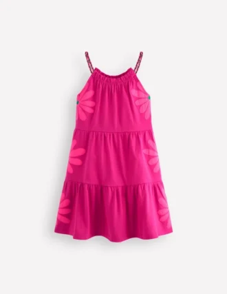 Enola Appliqué Jersey Dress Raspberry Pink Giant Daisy