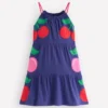 Enola Appliqué Jersey Dress Starboard Blue Giant Cherries Enola Appliqué Jersey Dress Starboard Blue Giant Cherries