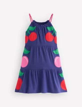 Enola Appliqué Jersey Dress Starboard Blue Giant Cherries