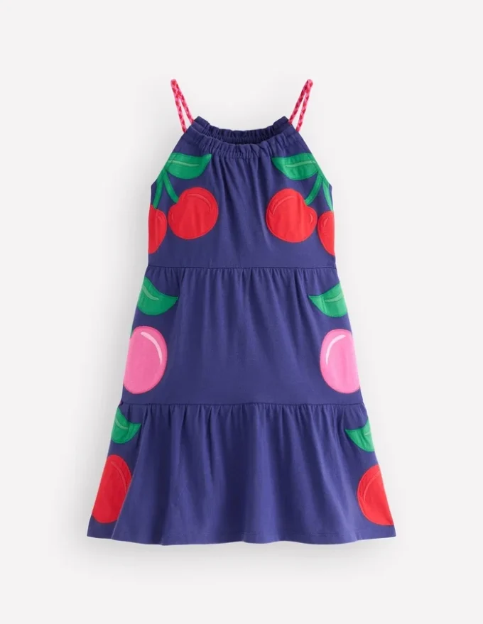 Enola Appliqué Jersey Dress Starboard Blue Giant Cherries Enola Appliqué Jersey Dress Starboard Blue Giant Cherries