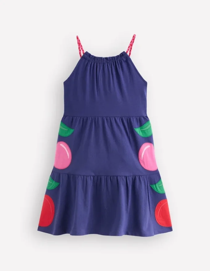 Enola Appliqué Jersey Dress Starboard Blue Giant Cherries Enola Appliqué Jersey Dress Starboard Blue Giant Cherries