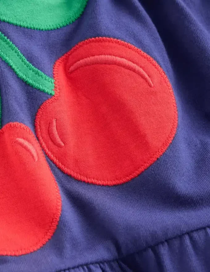 Enola Appliqué Jersey Dress Starboard Blue Giant Cherries Enola Appliqué Jersey Dress Starboard Blue Giant Cherries
