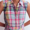 Erma Drop Waist Linen Dress Blue, Pink and Green Madras