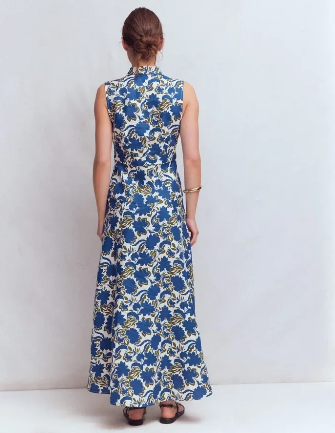 Erma Drop Waist Linen Dress Blue Shadow Blossom Erma Drop Waist Linen Dress Blue Shadow Blossom