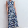 Erma Drop Waist Linen Dress Blue Shadow Blossom Erma Drop Waist Linen Dress Blue Shadow Blossom