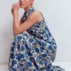 Erma Drop Waist Linen Dress Blue Shadow Blossom Erma Drop Waist Linen Dress Blue Shadow Blossom