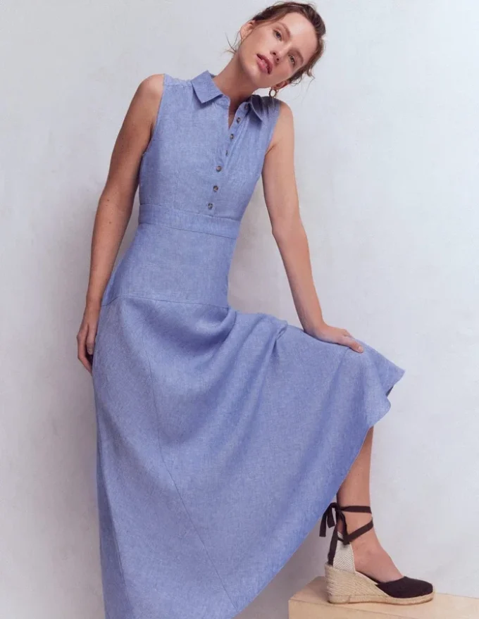 Erma Drop Waist Linen Dress Chambray Erma Drop Waist Linen Dress Chambray
