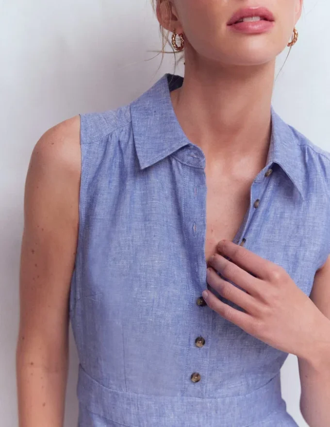 Erma Drop Waist Linen Dress Chambray Erma Drop Waist Linen Dress Chambray