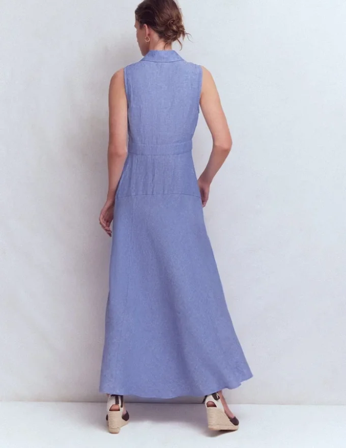 Erma Drop Waist Linen Dress Chambray Erma Drop Waist Linen Dress Chambray