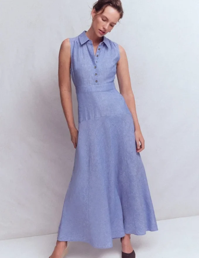 Erma Drop Waist Linen Dress Chambray Erma Drop Waist Linen Dress Chambray