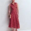 Erma Drop Waist Linen Dress Red Painted Dot Spaced Erma Drop Waist Linen Dress Red Painted Dot Spaced