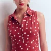 Erma Drop Waist Linen Dress Red Painted Dot Spaced Erma Drop Waist Linen Dress Red Painted Dot Spaced