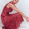 Erma Drop Waist Linen Dress Red Painted Dot Spaced Erma Drop Waist Linen Dress Red Painted Dot Spaced