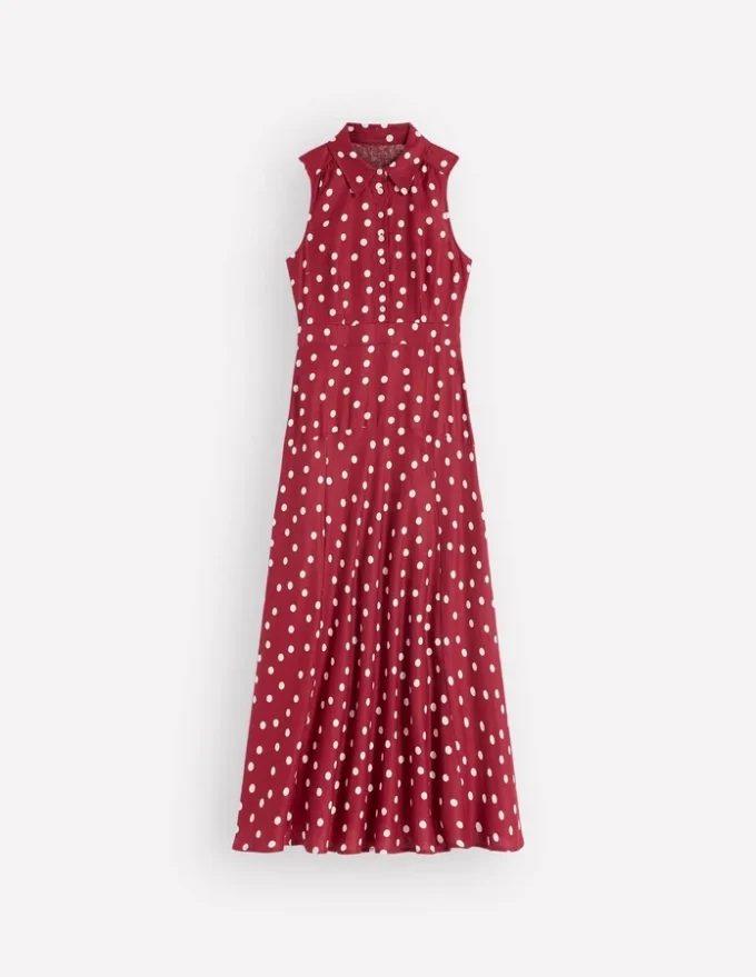 Erma Drop Waist Linen Dress Red Painted Dot Spaced Erma Drop Waist Linen Dress Red Painted Dot Spaced