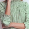 Esme Smocked Detail Frill Top Highland Green, Ivory Stripe Esme Smocked Detail Frill Top Highland Green, Ivory Stripe